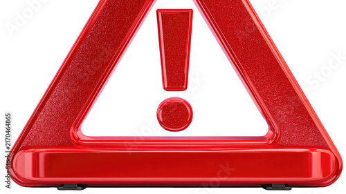 Red Reflective Emergency Warning Triangle with Exclamation Mark, Roadside Safety Sign and Vehicle Breakdown Hazard Indicator, Isolated on Transparent Background