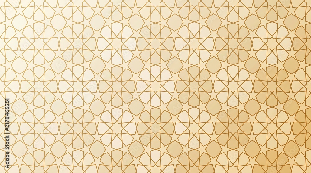 Intricate golden geometric pattern with repeating stars and floral motifs seamless vector background
