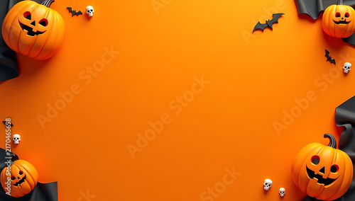 Vibrant Halloween Background Featuring Jack O Lantern Pumpkins Bats And Small Skulls