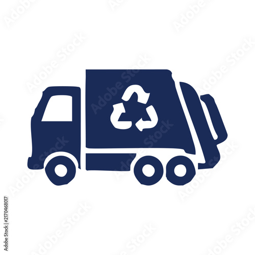 Recycling garbage truck with recycle symbol icon