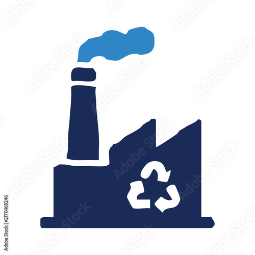 Plastic recycling factory with recycle symbol icon