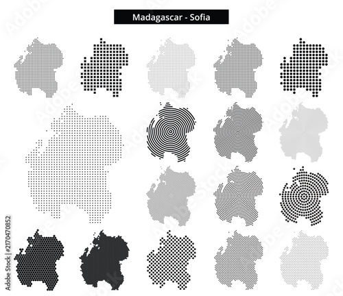 Map of Madagascar region Sofia in various dots pattern designs