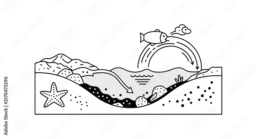 Fototapeta premium Underwater scene with fish and starfish.