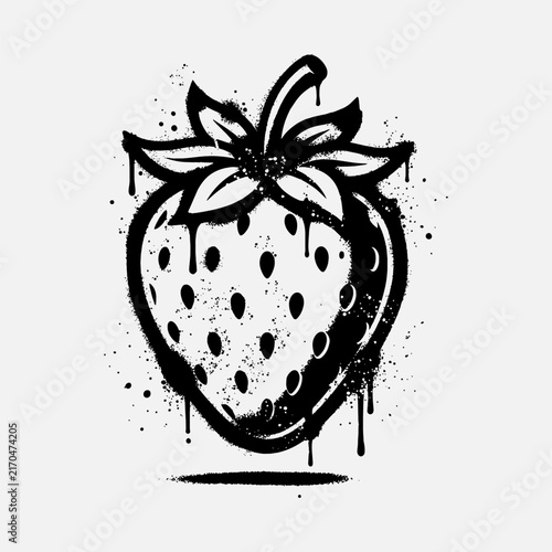 Black and White Graffiti Stencil Strawberry Fruit Vector Illustration Isolated