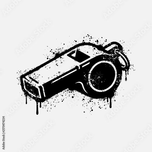 Black and White Graffiti Stencil Whistle Sport Vector Illustration Isolated
