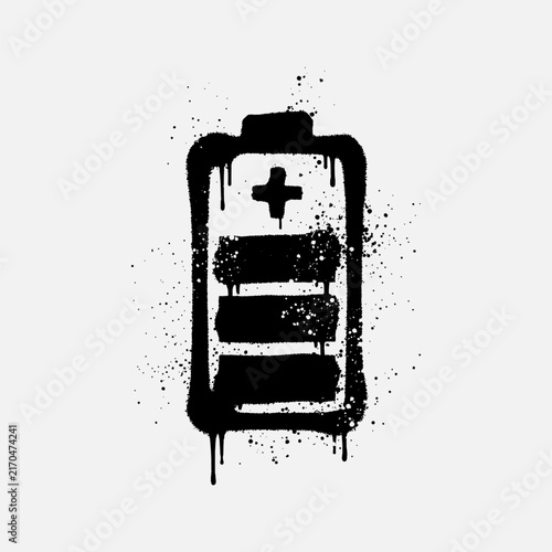 lack and White Graffiti Stencil Battery Power Vector Illustration Isolated