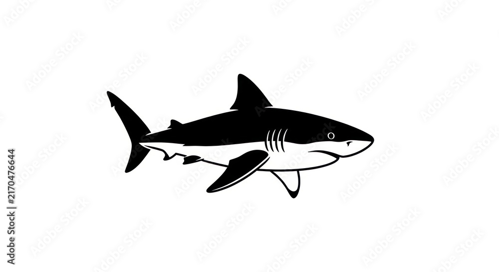 Fototapeta premium Black shark swimming in ocean water.