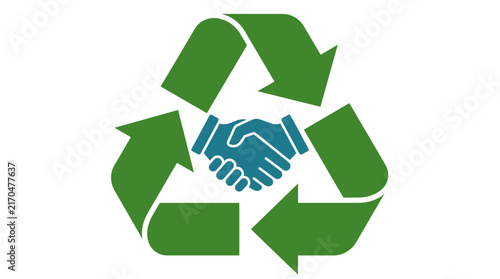 Eco-friendly partnership icon with blue handshake.