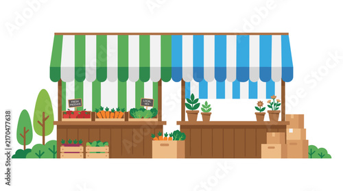 Farmers market stall with fresh produce display.