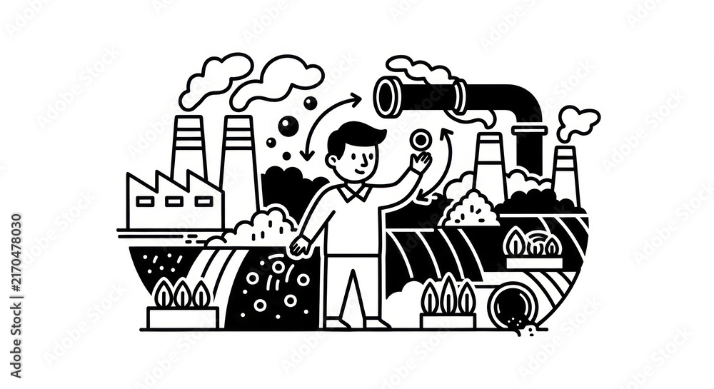 Obraz premium Industrial factory with worker and train.