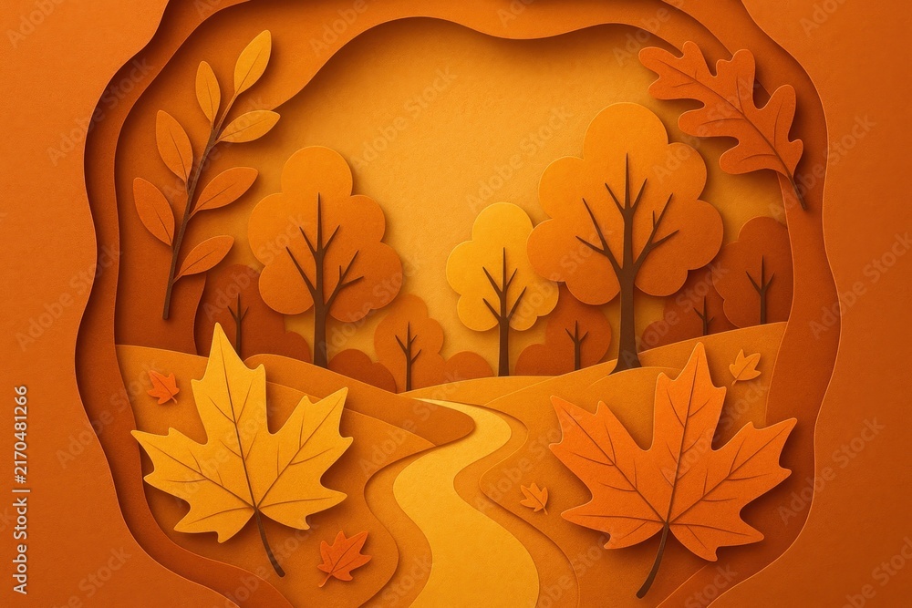 Naklejka premium Autumn landscape paper art