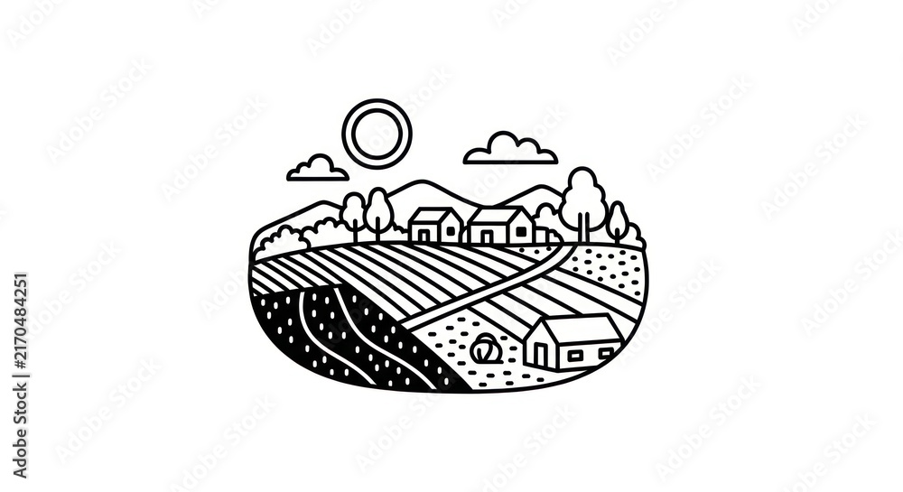 Fototapeta premium Rural landscape with farm fields houses.