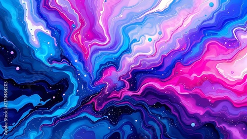 Vibrant Abstract Cosmic Fluid Swirls with Neon Pink and Electric Blue Liquid Texture Background Design
