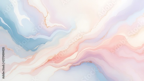 Abstract Liquid Marble Texture Background with Pastel Blue and Pink Colors and Gold Veins for Modern Elegant Design