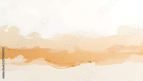 Abstract beige watercolor landscape background with fluid horizontal sand tone brush strokes and minimalist banner copy space