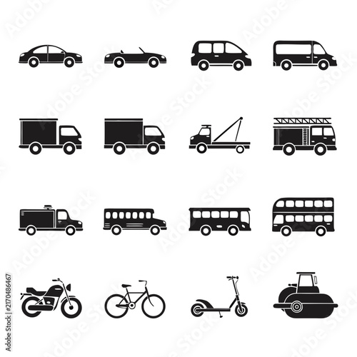 Road Transportation Vehicles Vector Icon Set
