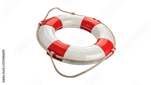 Картината върху платно Red and white striped rescue lifebuoy ring isolated on transparent background