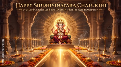 Happy siddhivinayaka chaturthi celebration with lord ganesha in temple