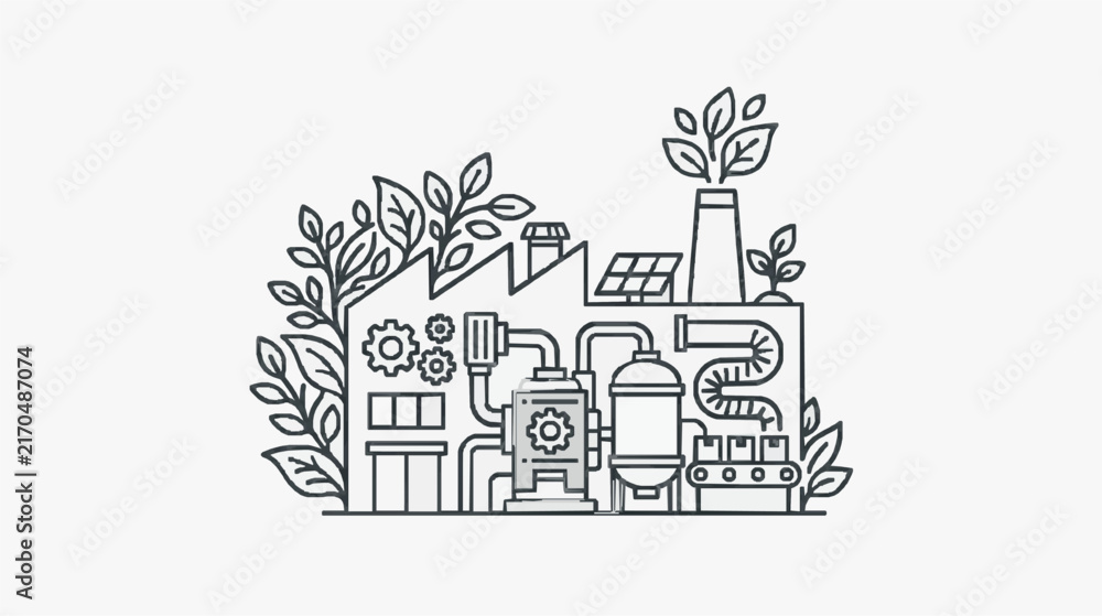 Fototapeta premium Modern Industrial Plant with Renewable Energy and Green Nature Integration