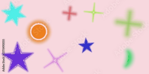 Pastel Pink Halftone Vector Design Assets With Orange Sun Star And Cross Shapes