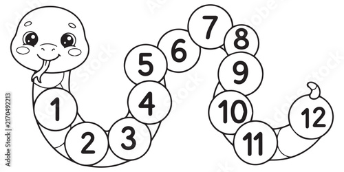 Canvastavla Cute Snake Number Counting Worksheet for Kids Educational Vector Illustration