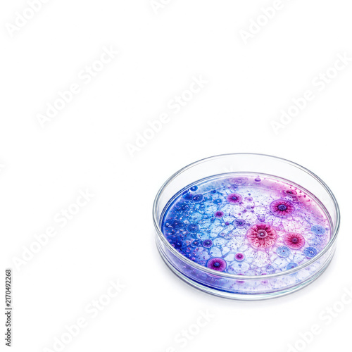 Colorful Cell Culture in Transparent Petri Dish for Laboratory Biotechnology and Medical Research