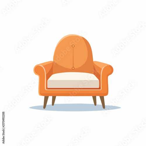 Modern orange armchair vector illustration isolated on white background, comfortable home furniture icon for living room interior design