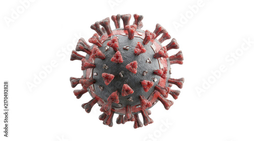 Картината върху платно A three dimensional render of a red and black coronavirus structure with surface spikes