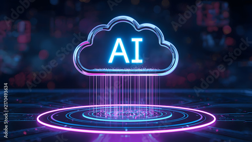 Cloud and edge computing technology data transfer concept. A large cloud icon is in the center, Ai Brain Cloud Big data, network, Science and futuristic ai cloud background concept.