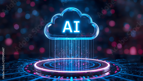 Cloud and edge computing technology data transfer concept. A large cloud icon is in the center, Ai Brain Cloud Big data, network, Science and futuristic ai cloud background concept.
