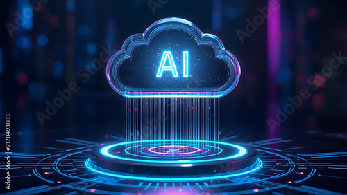 Cloud and edge computing technology data transfer concept. A large cloud icon is in the center, Ai Brain Cloud Big data, network, Science and futuristic ai cloud background concept.
