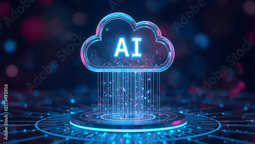 Cloud and edge computing technology data transfer concept. A large cloud icon is in the center, Ai Brain Cloud Big data, network, Science and futuristic ai cloud background concept.