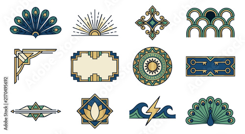 Decorative art deco elements geometric patterns abstract shapes ornamental design