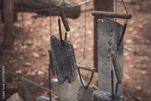 Hanging stones on a line at a natural setting