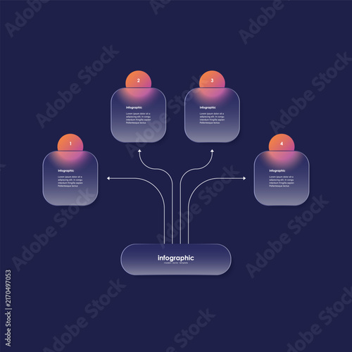 Business visualization infographic design template with four options, steps or processes for business presentation. Glass morphism infographics