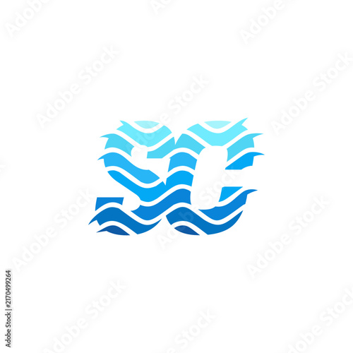 SC Monogram Ocean Waves Water Symbol Logo Design Vector