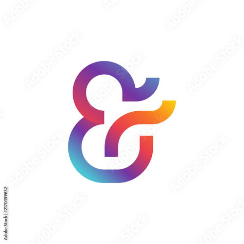 Colorful Ampersand Symbol with Abstract River Flow for Digital Branding Logo Design Vector