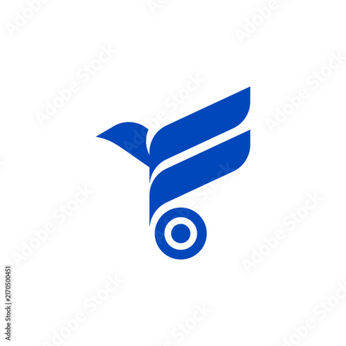 Blue Flying Bird Forming Letter F Modern Abstract Logo Design Vector