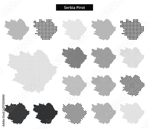 Map of Serbia region Pirot in various dots pattern designs