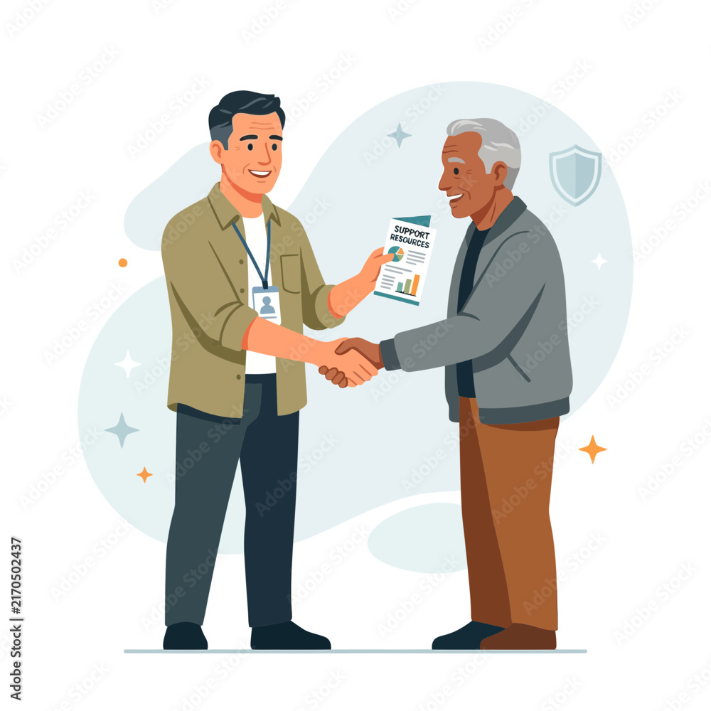 Obraz premium Generous Man Shaking Hands with Elder, Offering Support and Resources