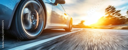 Experience the tranquility of a sunset drive on a winding road. 