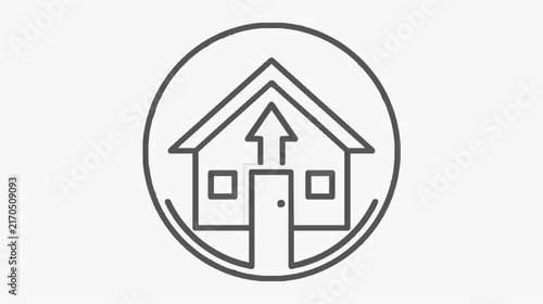 Modern Minimalist House Icon with Upward Arrows and Circular Border for Real Estate