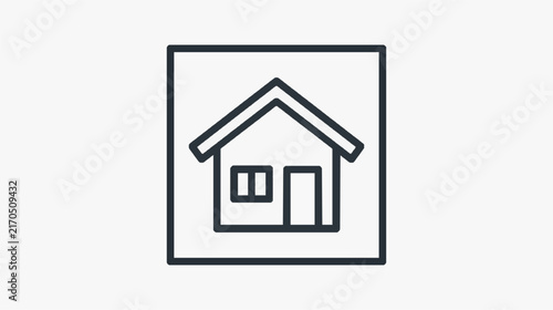 Minimalist House Icon with Roof and Windows in Square Frame