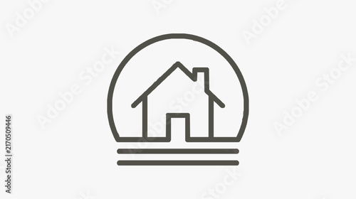 Modern Minimalist House Icon Inside Circular Frame with Base