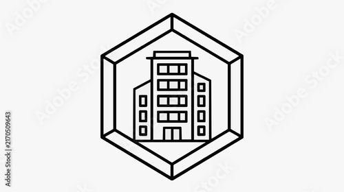 Modern Minimalist 3D Hexagonal Frame Showcasing City Buildings Architecture