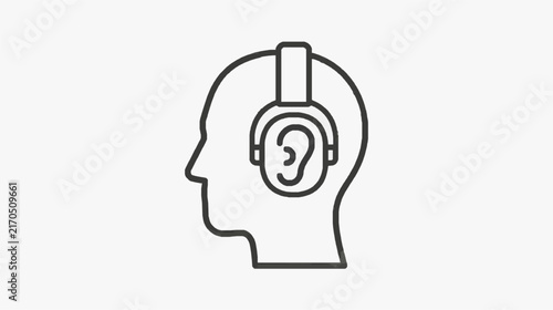 Professional head silhouette with over ear headphones icon design for media and tech use