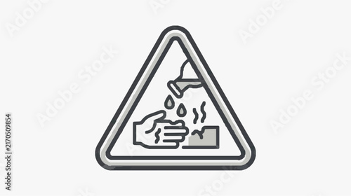 Hand Washing Icon with Water Drops and Faucet in Triangle Warning Symbol