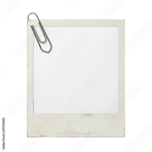 Old vintage polaroid photo frame with a metal paper clip