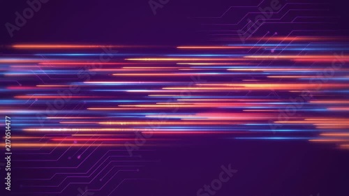 Abstract streaks of light in motion blur with purple background.