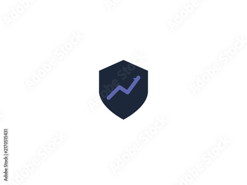 Minimalist shield icon featuring a rising trend line for financial security